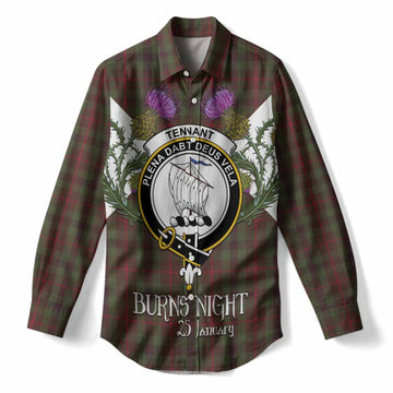 Tennant Tartan Family Crest Women Casual Shirt Scottish Burns Night Thistle Floral