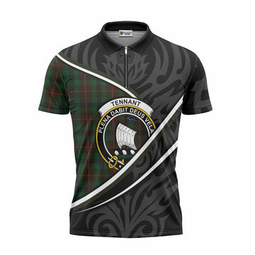 Tennant Tartan Family Crest Zipper Polo Shirt Celtic Scottish Thistle Floral Unisex - Tartan Vibes Clothing