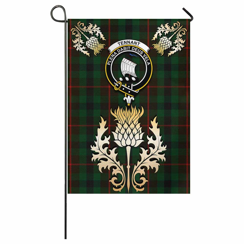 Tennant Tartan Garden Flag with Golden Regal Scottish Thistle Emblem - Tartan Vibes Clothing
