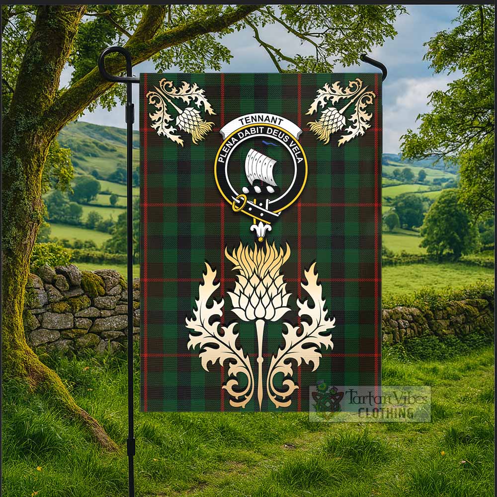 Tennant Tartan Garden Flag with Golden Regal Scottish Thistle Emblem - Tartan Vibes Clothing