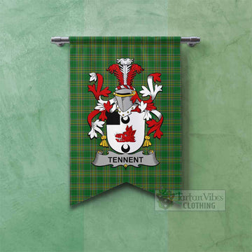 Tennent Irish Clan Tartan Gonfalon, Tartan Banner with Coat of Arms