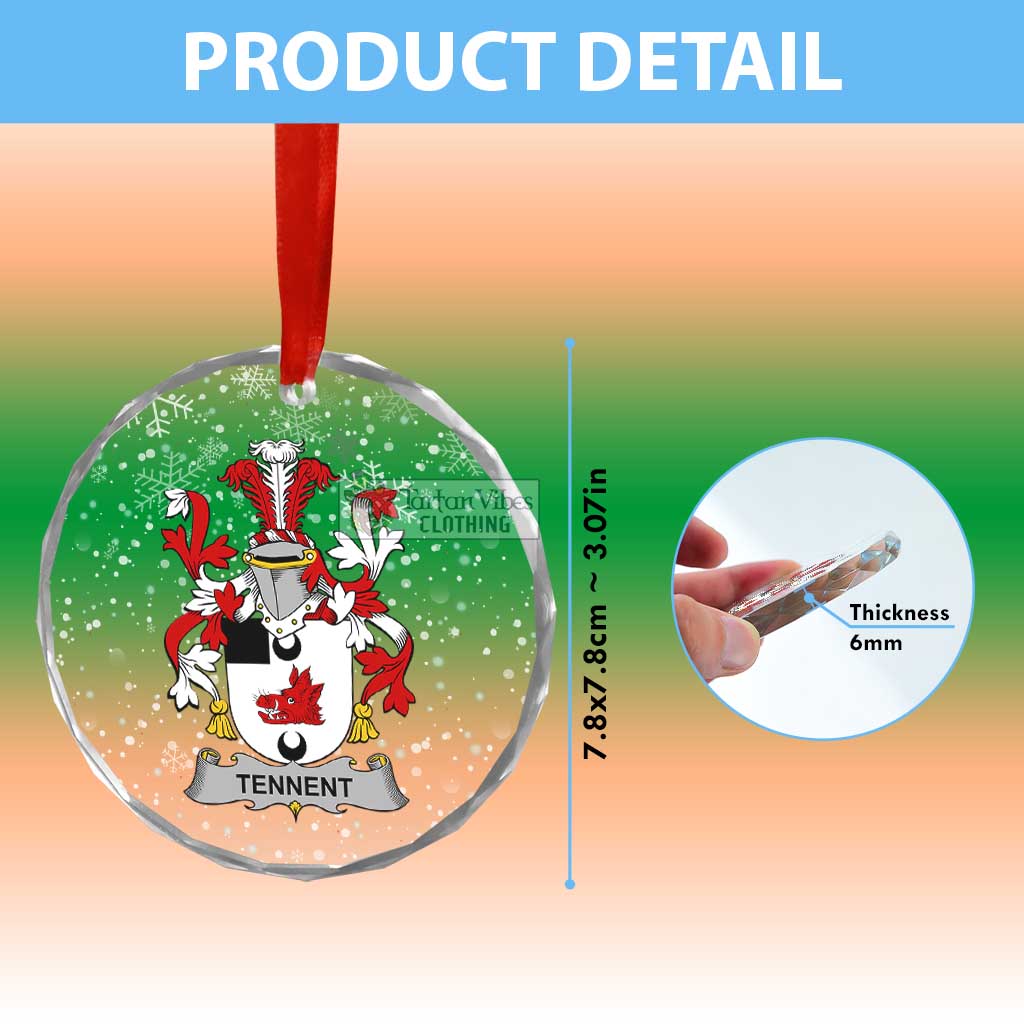Tartan Vibes Clothing Tennent Irish Clan Christmas Glass Ornament with Coat of Arms