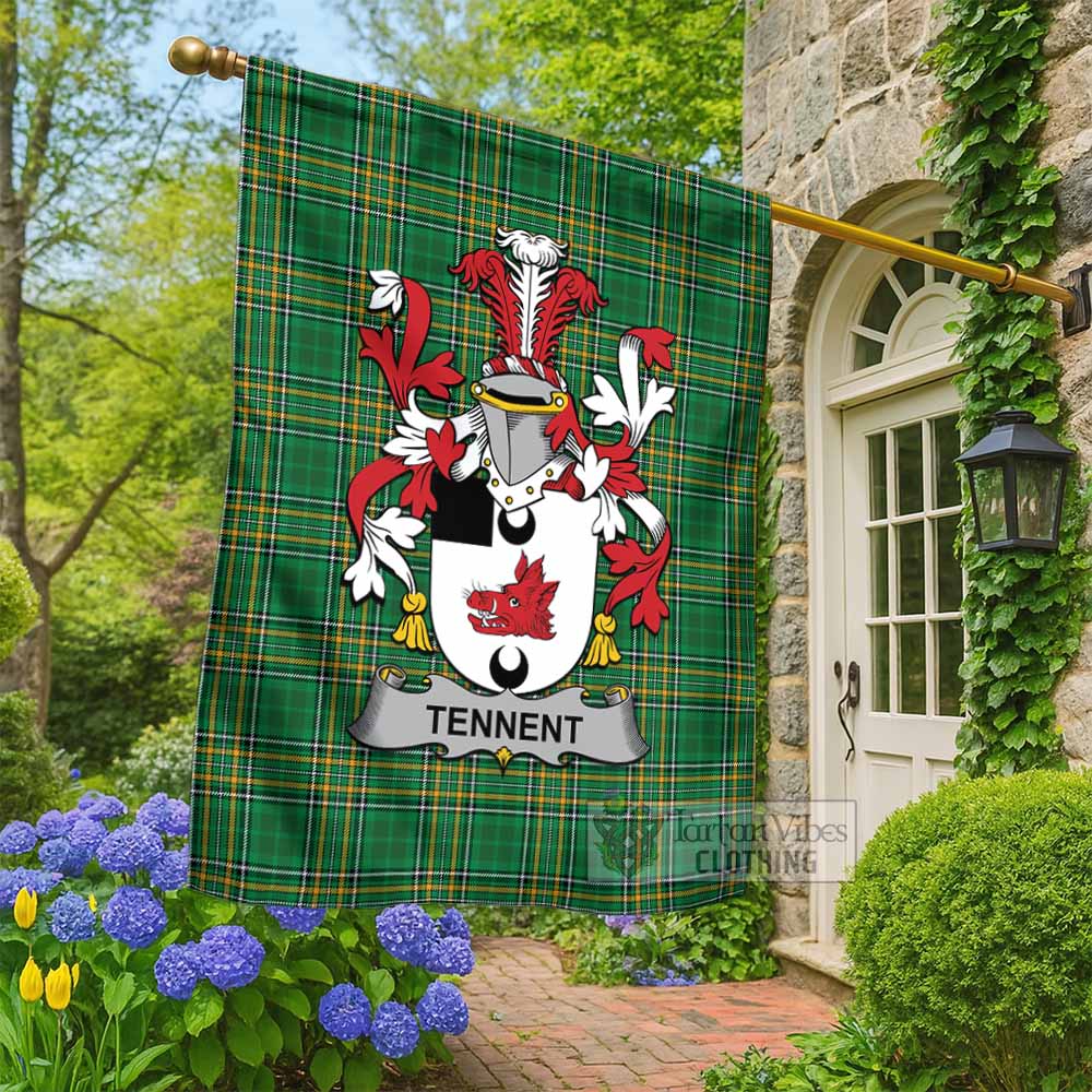 Tennent Irish Clan Tartan Flag with Coat of Arms