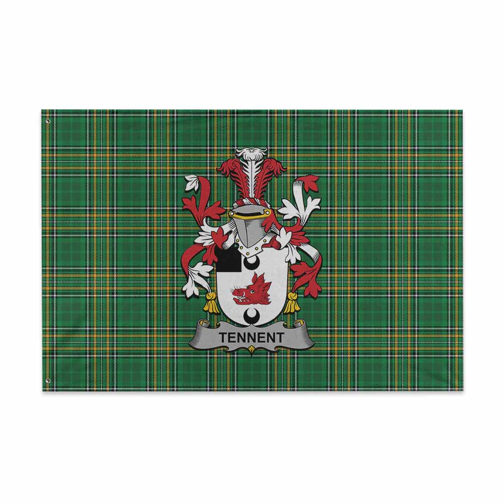 Tartan Vibes Clothing Tennent Irish Clan Tartan House Flag with Coat of Arms
