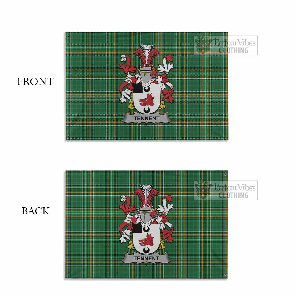 Tartan Vibes Clothing Tennent Irish Clan Tartan House Flag with Coat of Arms