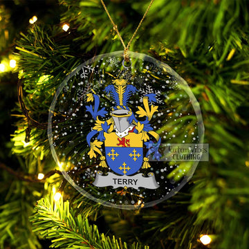 Terry Irish Clan Christmas Glass Ornament with Coat of Arms Transparent Glass Circle - 2D-tartanvibesclothing