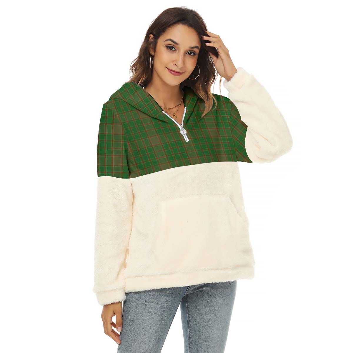 Terry Tartan Half Style Women's Borg Fleece Hoodie with Half Zip Female - Tartan Vibes Clothing
