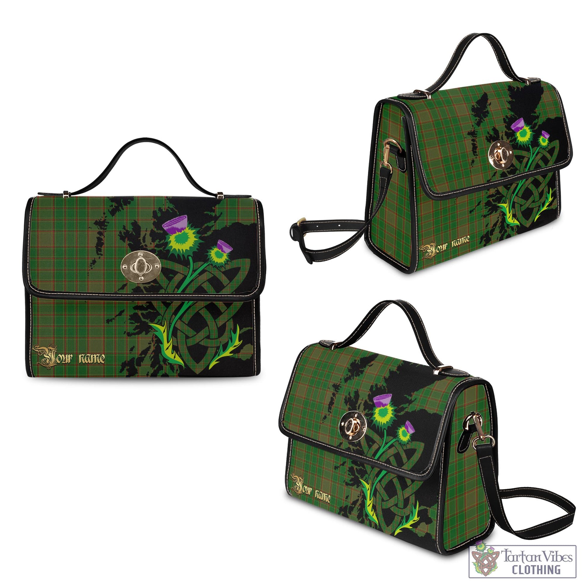 Tartan Vibes Clothing Terry Tartan Waterproof Canvas Bag with Scotland Map and Thistle Celtic Accents