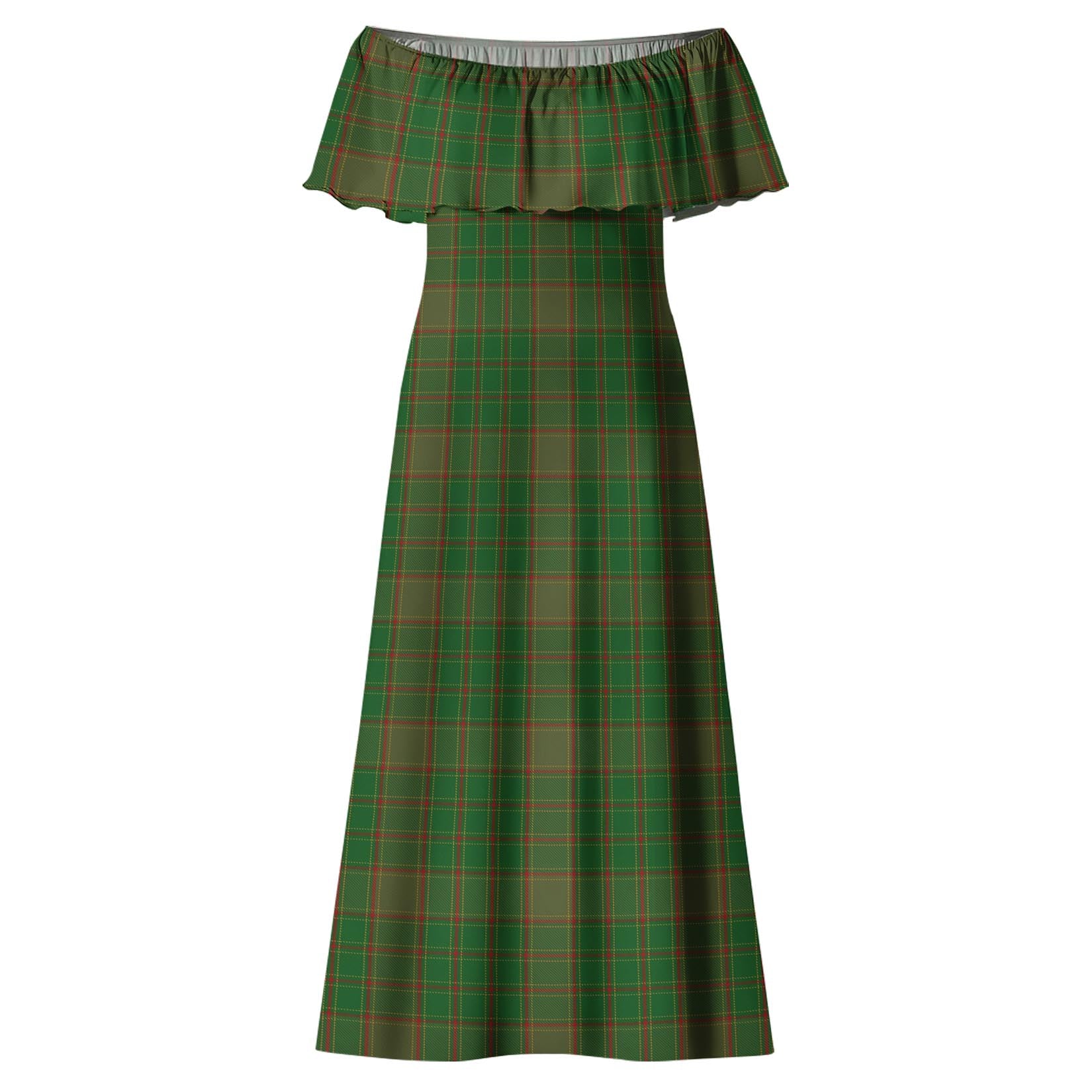 Terry Tartan Off Shoulder Long Dress - Tartan Vibes Clothing