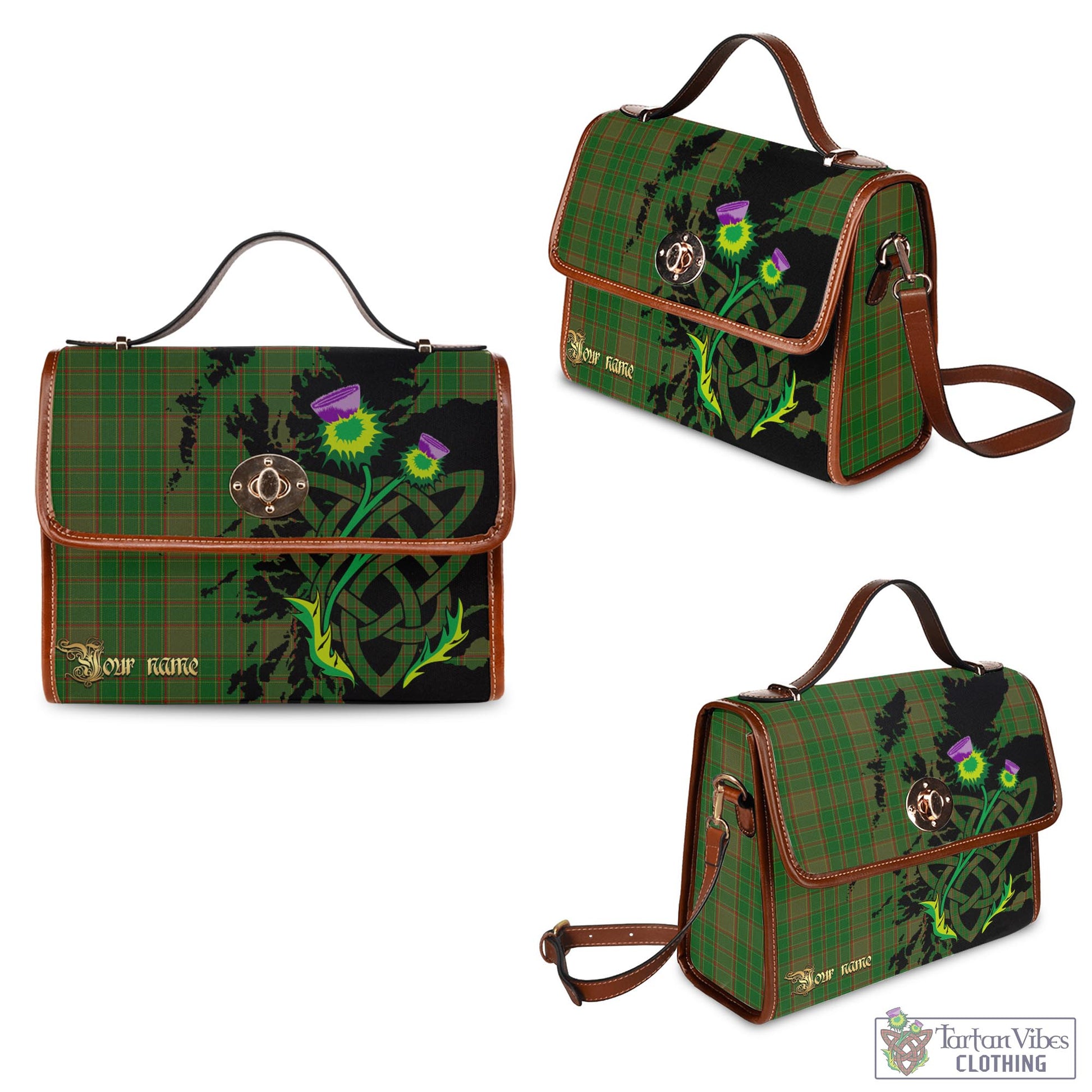 Tartan Vibes Clothing Terry Tartan Waterproof Canvas Bag with Scotland Map and Thistle Celtic Accents