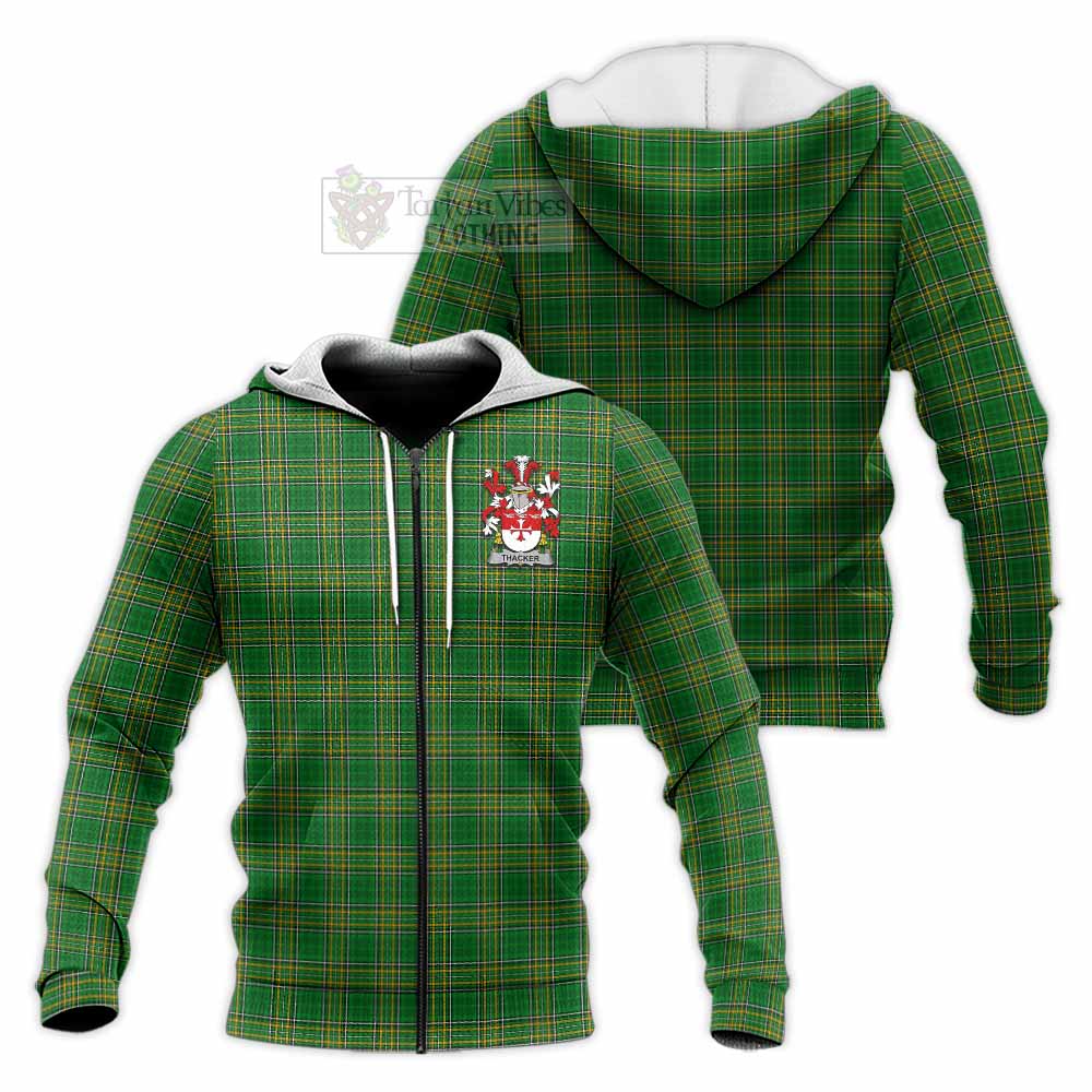 Thacker Irish Clan Tartan Knitted Hoodie with Coat of Arms - Tartan Vibes Clothing
