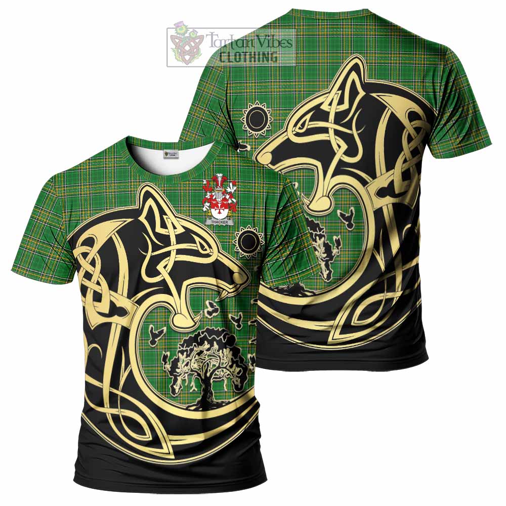 Thacker Irish Tartan T-Shirt with Coat of Arms Celtic Wolf Style - Tartan Vibes Clothing