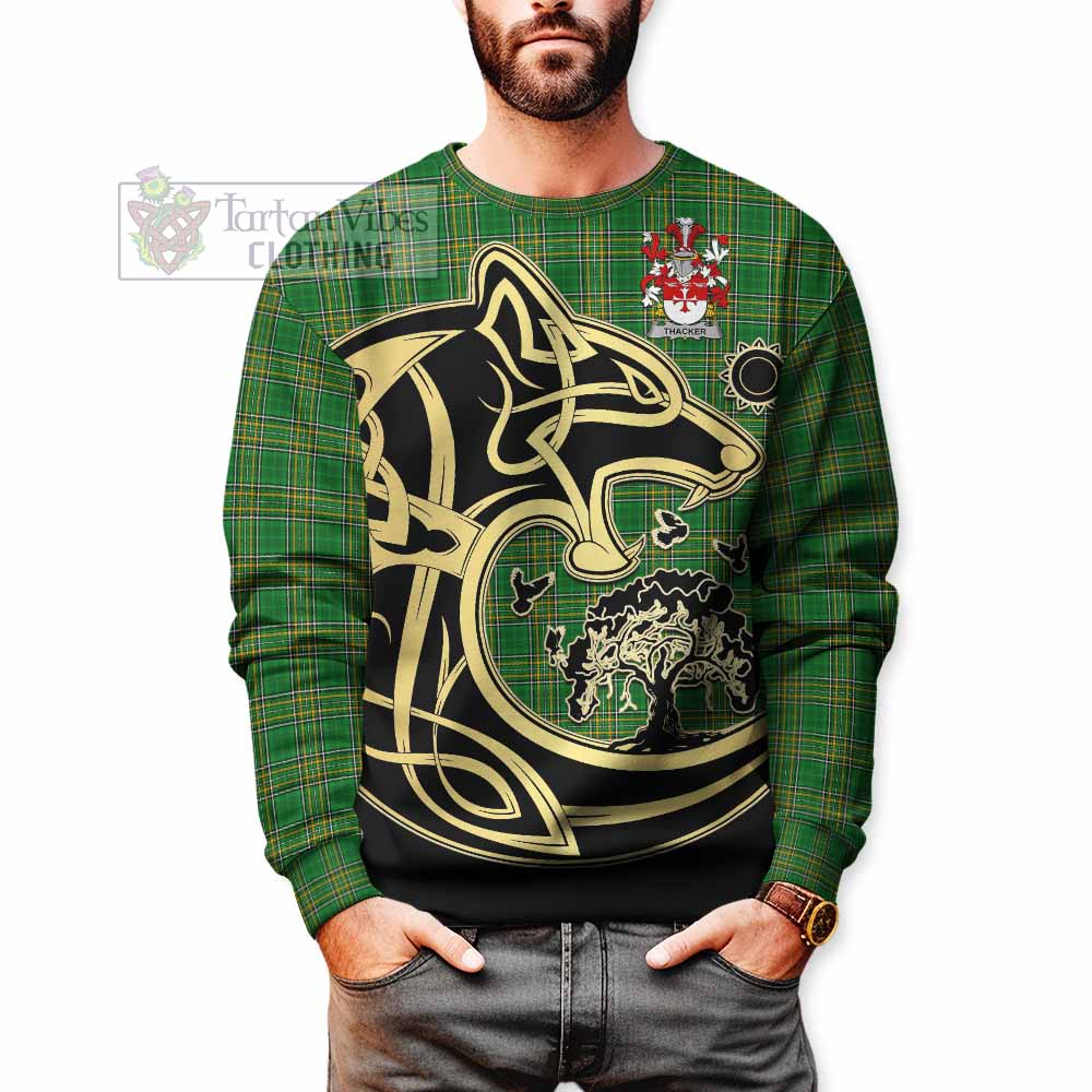 Thacker Irish Tartan Sweatshirt with Coat of Arms Celtic Wolf Style - Tartan Vibes Clothing