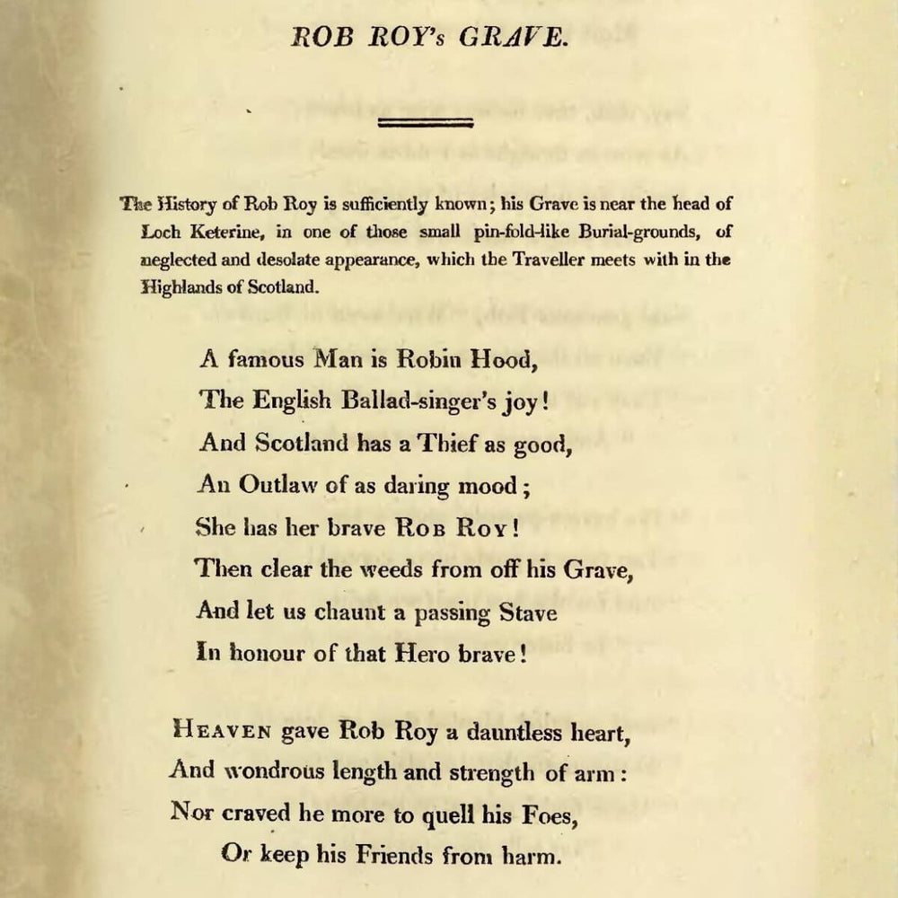 William Wordsworth’s poem “Rob Roy’s Grave” printed on an antique manuscript page