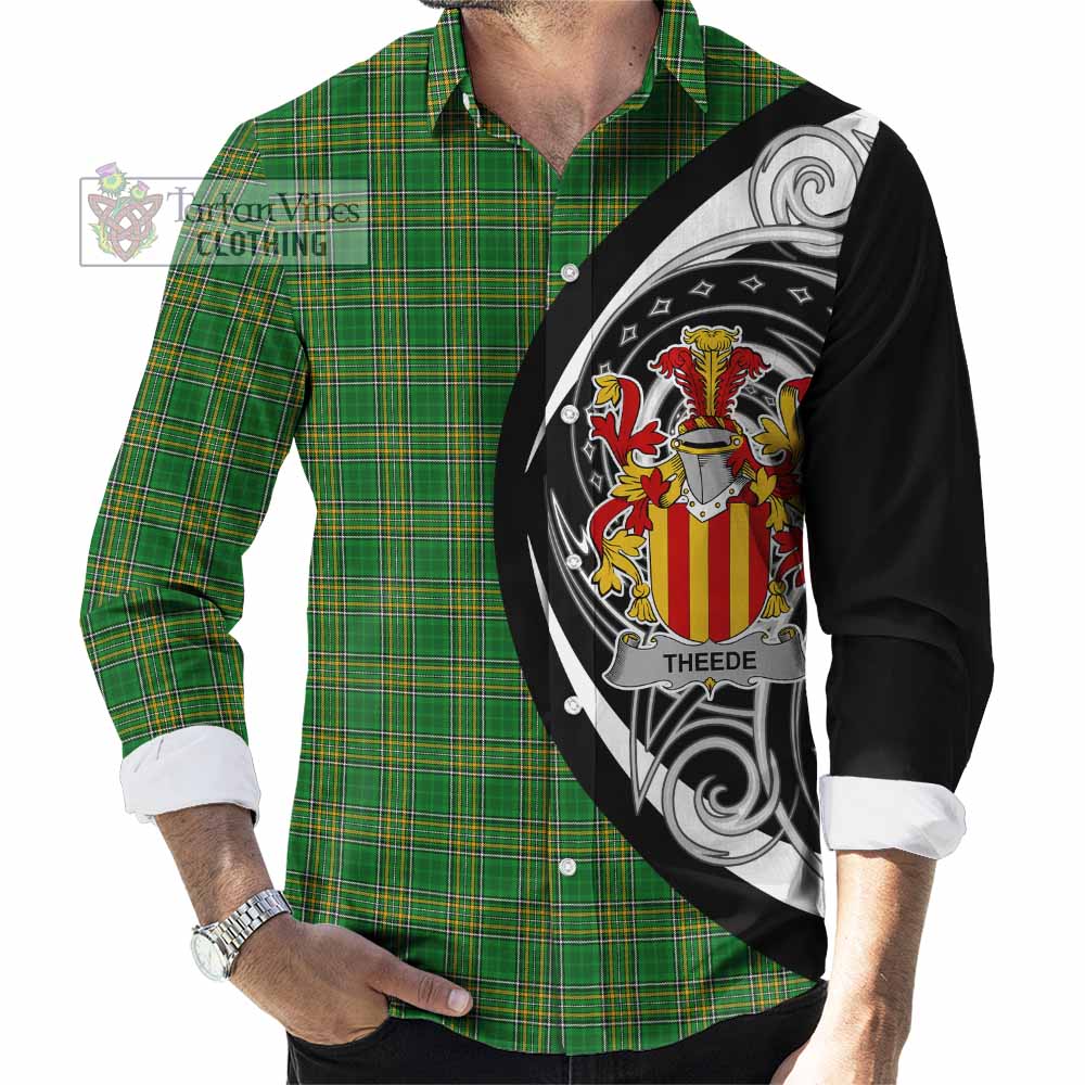 Tartan Vibes Clothing Theede Irish Clan Long Sleeve Button Shirt Celtic Circle Style