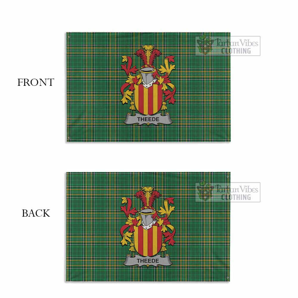 Tartan Vibes Clothing Theede Irish Clan Tartan House Flag with Coat of Arms