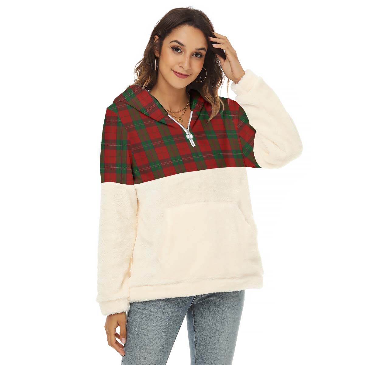 Thomas of Wales Tartan Women's Borg Fleece Hoodie With Half Zip Female - Tartan Vibes Clothing