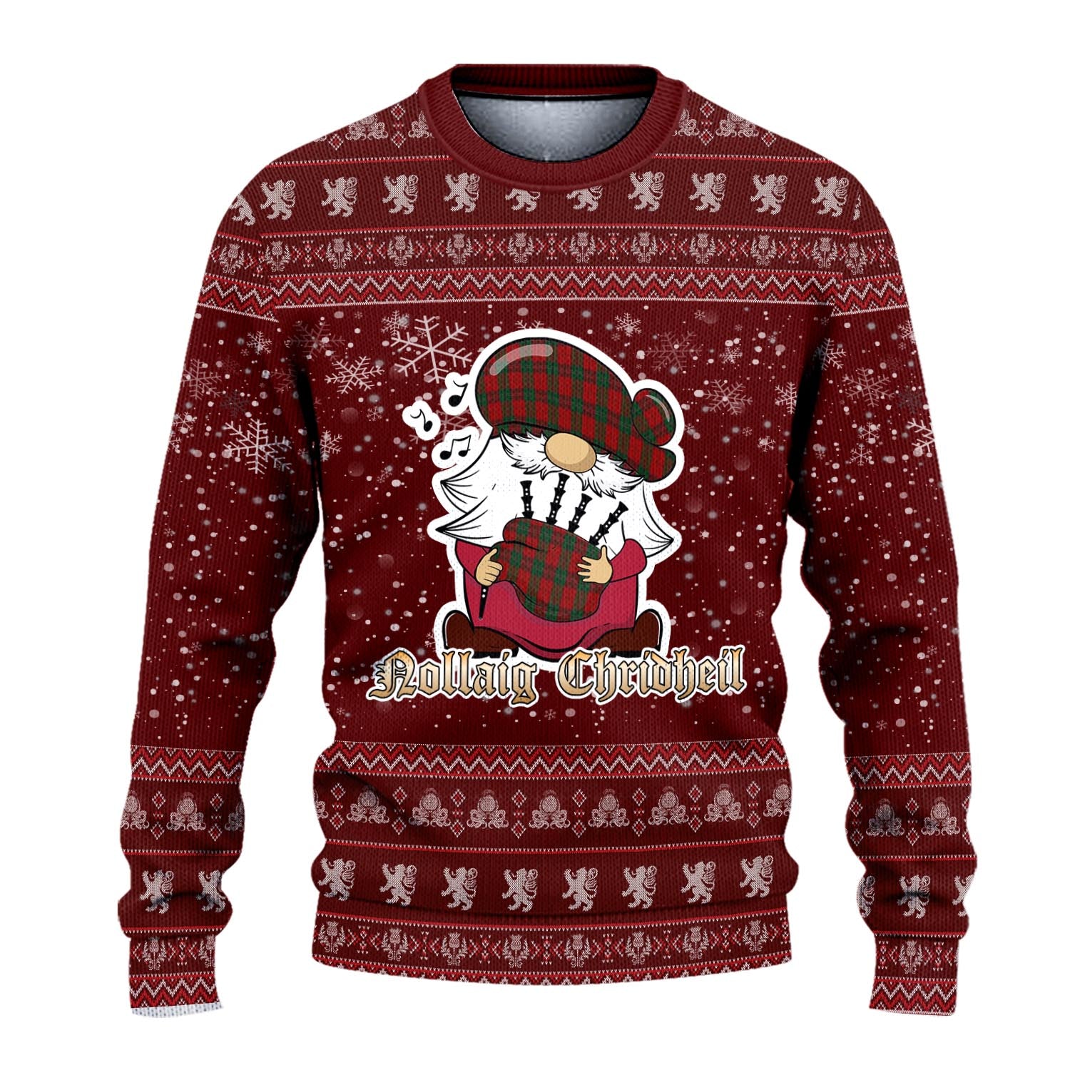 Thomas of Wales Clan Christmas Family Knitted Sweater with Funny Gnome Playing Bagpipes - Tartanvibesclothing