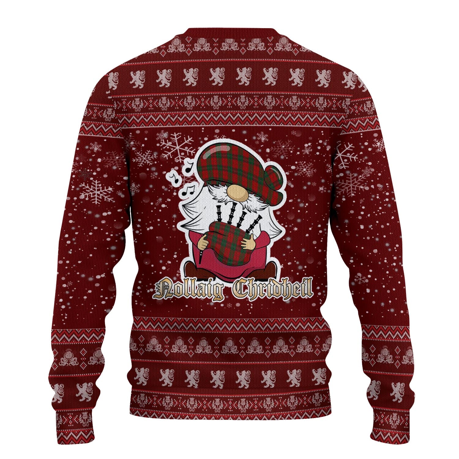 Thomas of Wales Clan Christmas Family Knitted Sweater with Funny Gnome Playing Bagpipes - Tartanvibesclothing