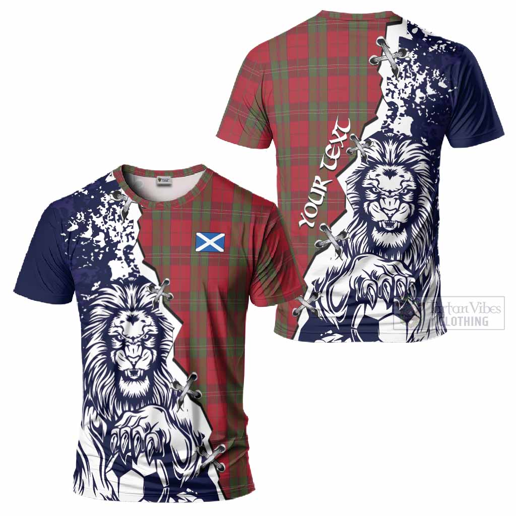 Thomas of Wales Tartan Scottish T-Shirt Angry Lion With Soccer Ball Style