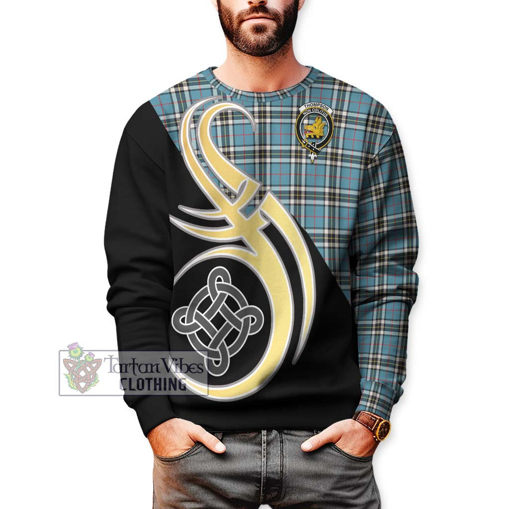 Thompson Tartan Sweatshirt with Family Crest and Celtic Symbol Style Unisex - Tartan Vibes Clothing