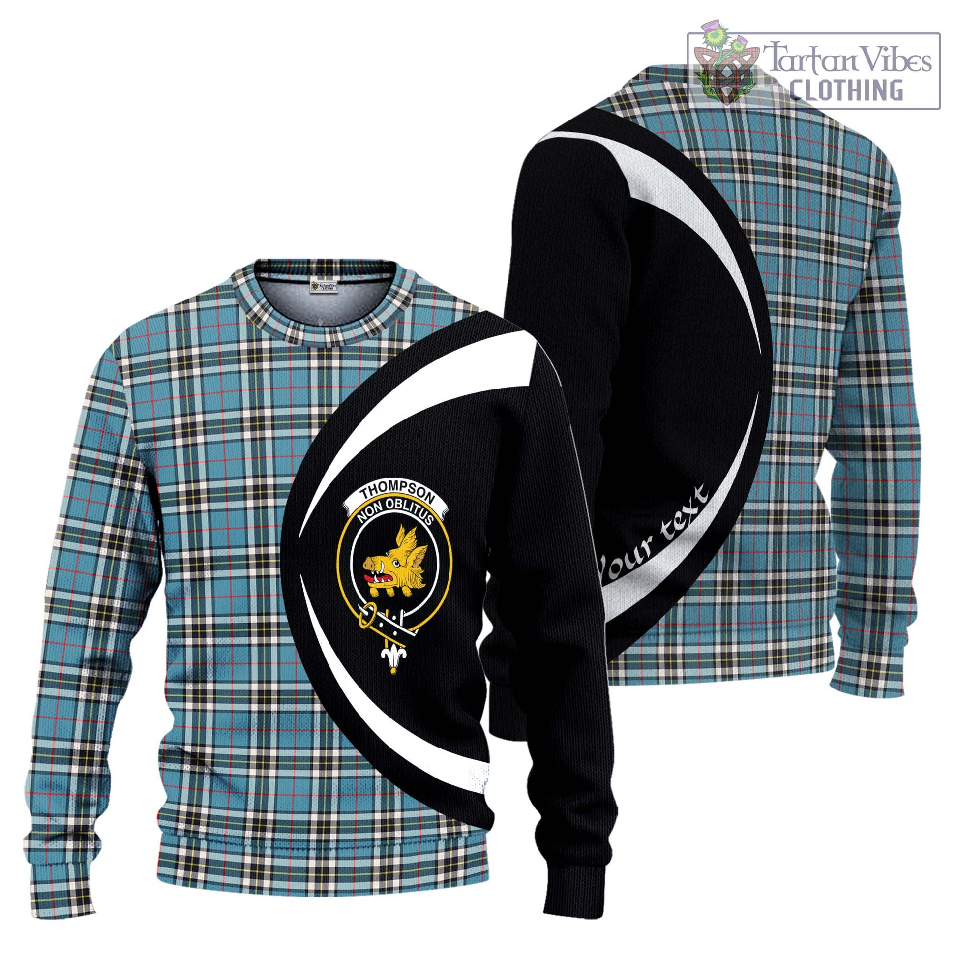 Thompson Tartan Knitted Sweater with Family Crest Circle Style Unisex - Tartan Vibes Clothing