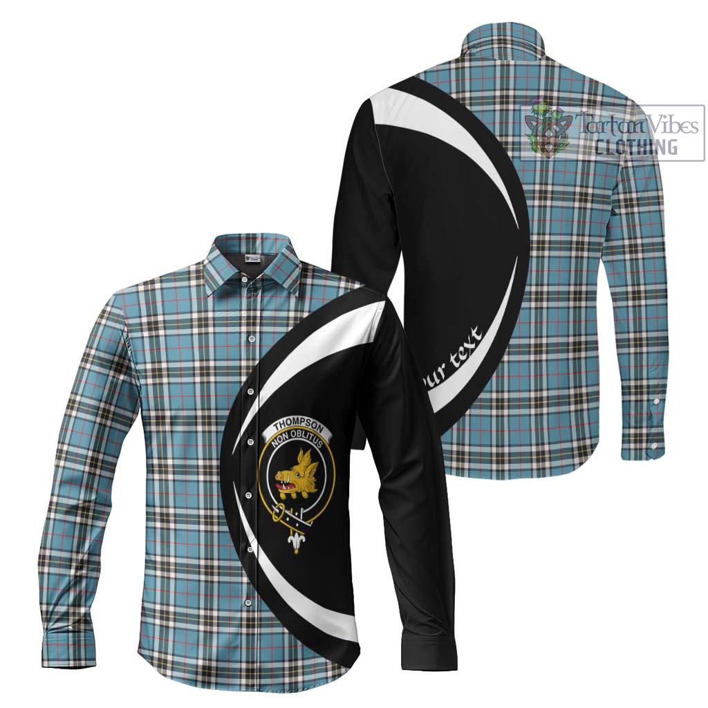 Thompson Tartan Long Sleeve Button Up with Family Crest Circle Style Men's Shirt S - Tartan Vibes Clothing