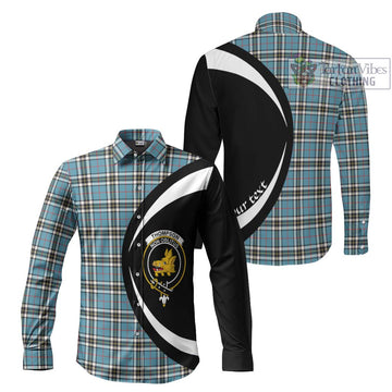 Thompson Tartan Long Sleeve Button Up with Family Crest Circle Style Men's Shirt S - Tartan Vibes Clothing