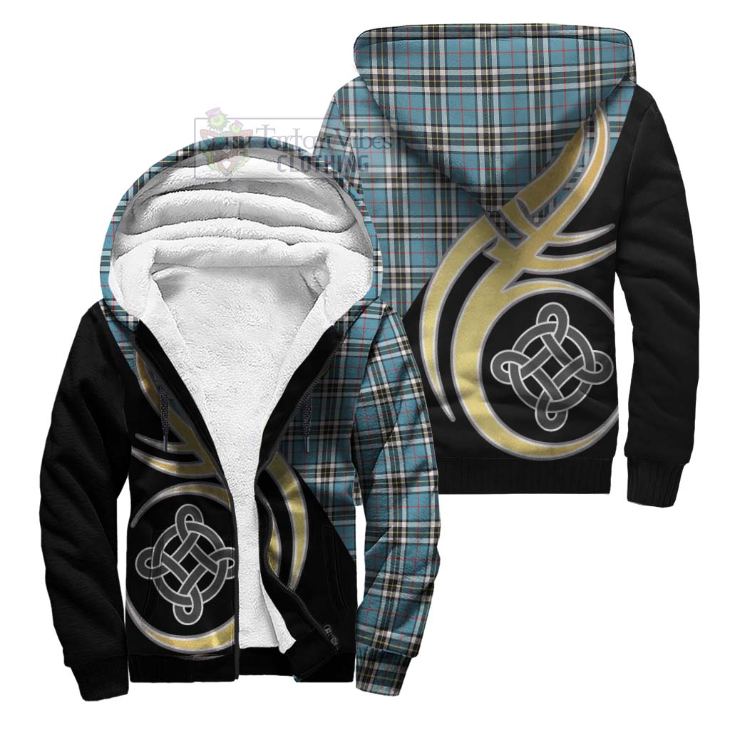 Thompson Tartan Sherpa Hoodie with Family Crest and Celtic Symbol Style Unisex S - Tartan Vibes Clothing
