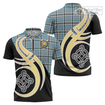 Tartan Vibes Clothing Thompson Tartan Zipper Polo Shirt with Family Crest and Celtic Symbol Style