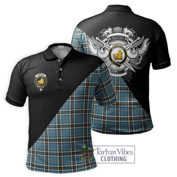 Thompson Tartan Polo Shirt with Family Crest and Military Logo Style Kid - Tartanvibesclothing Shop