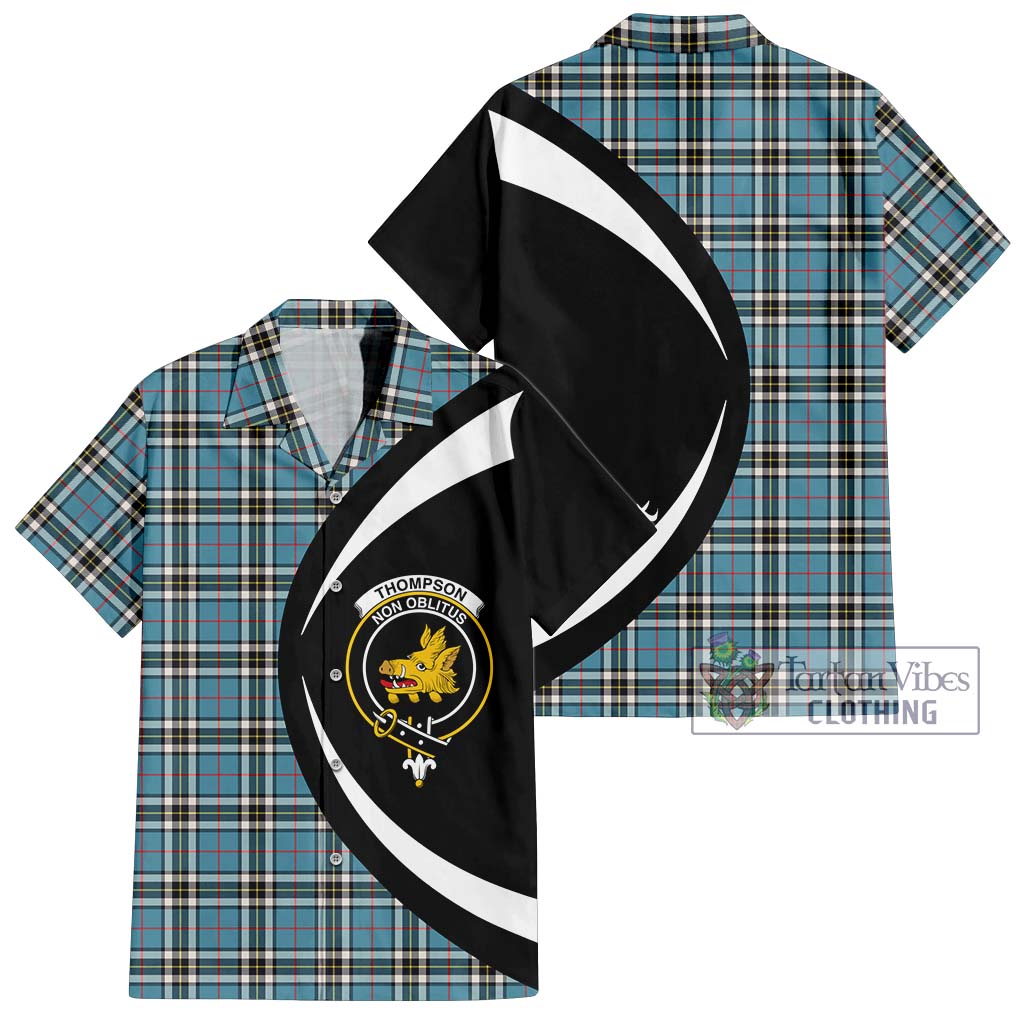 Thompson Tartan Short Sleeve Button Up with Family Crest Circle Style Kid - Tartan Vibes Clothing