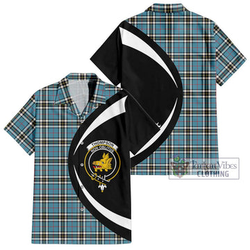 Thompson Tartan Short Sleeve Button Up with Family Crest Circle Style Kid - Tartan Vibes Clothing