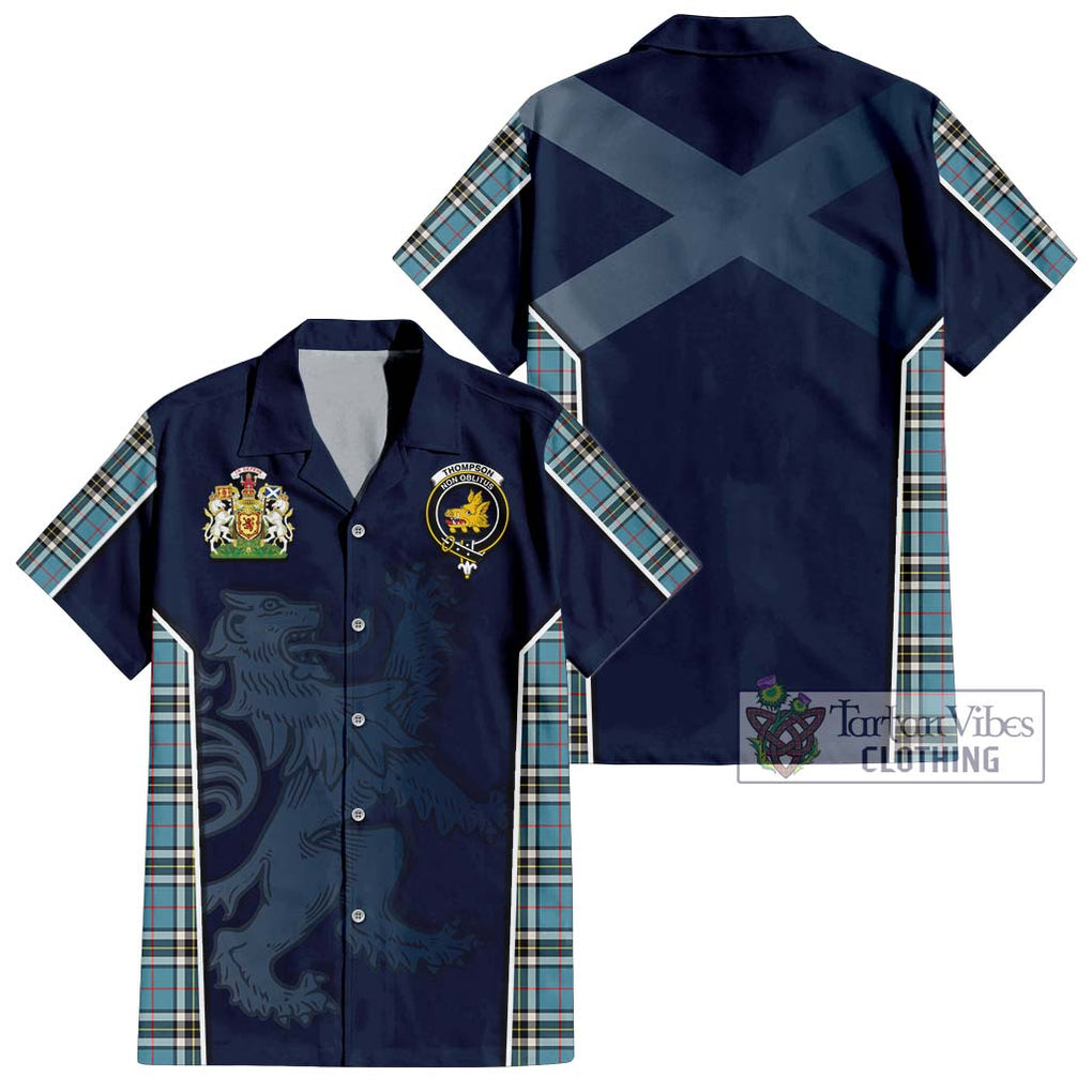 Thompson Tartan Short Sleeve Button Shirt with Family Crest and Lion Rampant Vibes Sport Style Kid - Tartan Vibes Clothing
