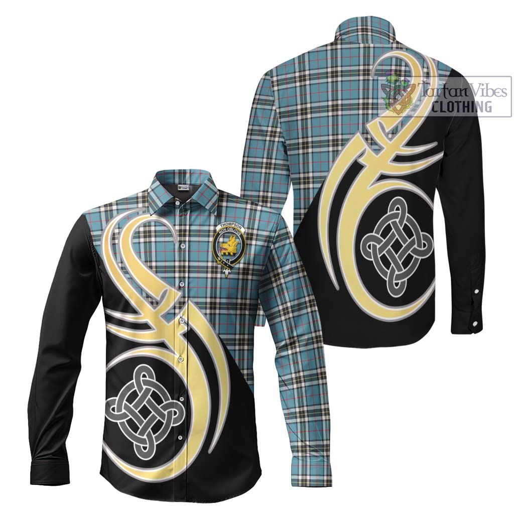 Thompson Tartan Long Sleeve Button Shirt with Family Crest and Celtic Symbol Style Men's Shirt S - Tartan Vibes Clothing