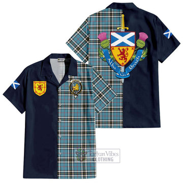 Tartan Vibes Clothing Thompson Tartan Short Sleeve Button Shirt with Scottish Lion Royal Arm Half Style