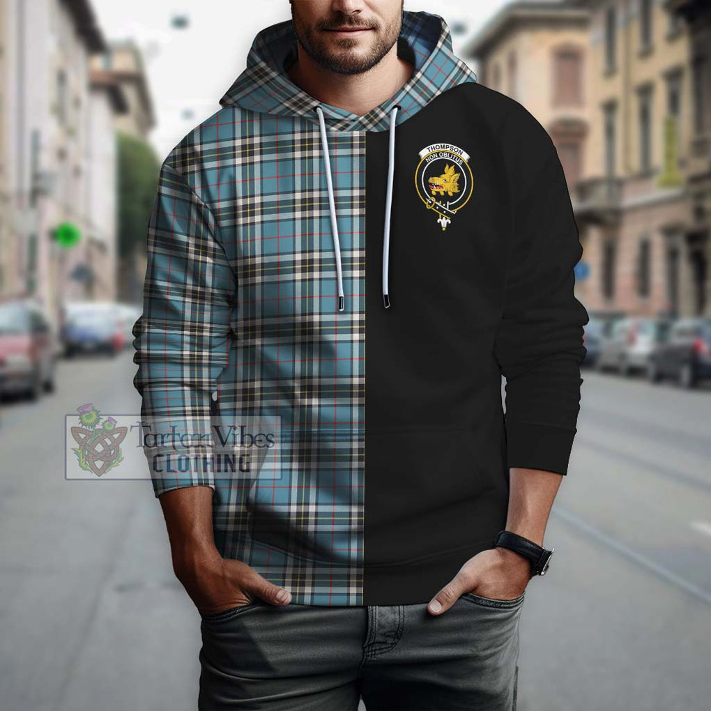 Thompson Tartan Hoodie with Family Crest and Half Of Me Style Zip Hoodie - Tartanvibesclothing Shop