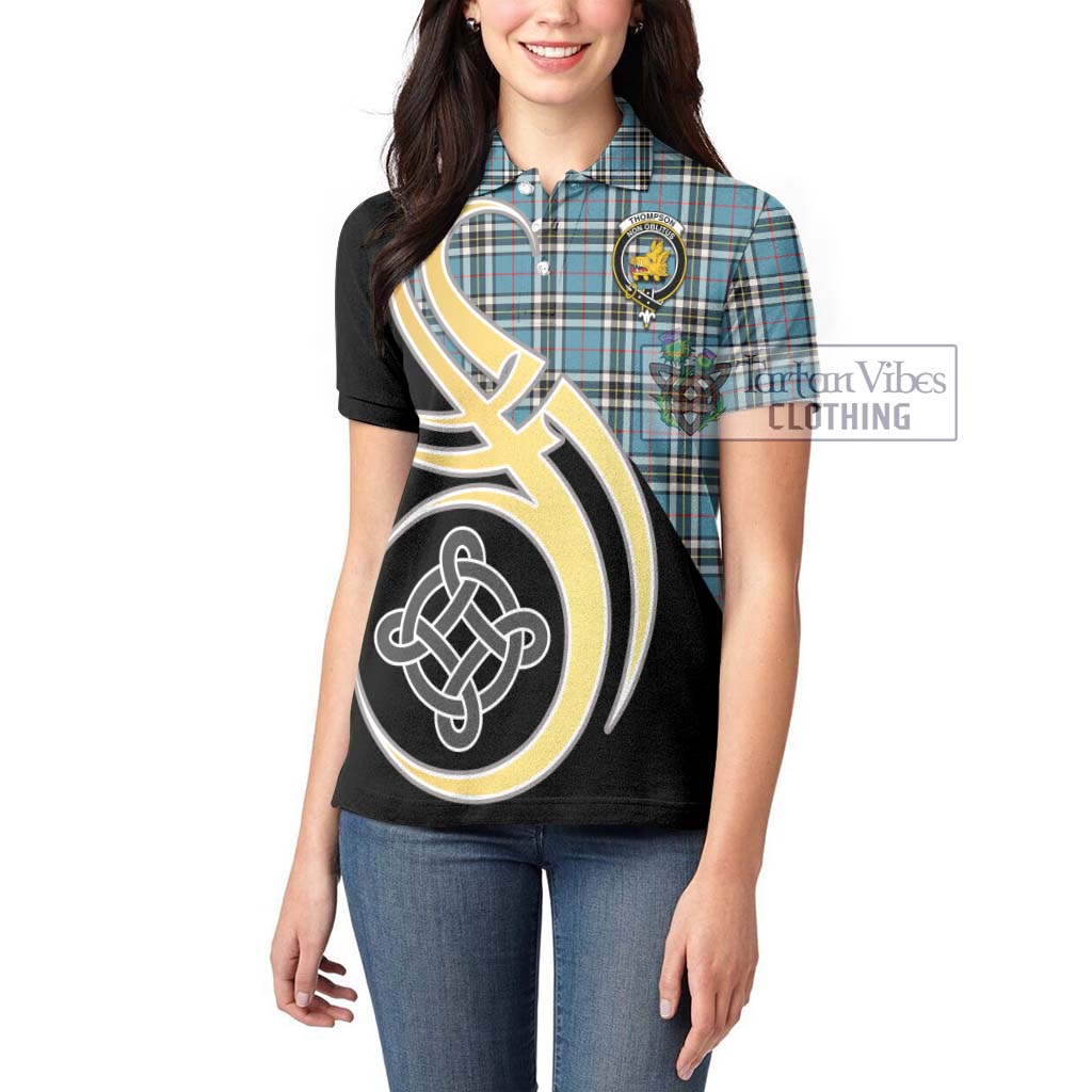 Thompson Tartan Women's Polo Shirt with Family Crest and Celtic Symbol Style Women - Tartan Vibes Clothing