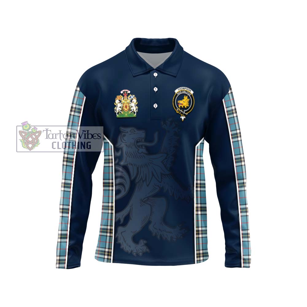 Thompson Tartan Long Sleeve Polo Shirt with Family Crest and Lion Rampant Vibes Sport Style Unisex - Tartan Vibes Clothing