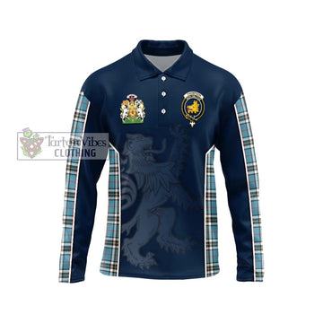 Thompson Tartan Long Sleeve Polo Shirt with Family Crest and Lion Rampant Vibes Sport Style Unisex - Tartan Vibes Clothing