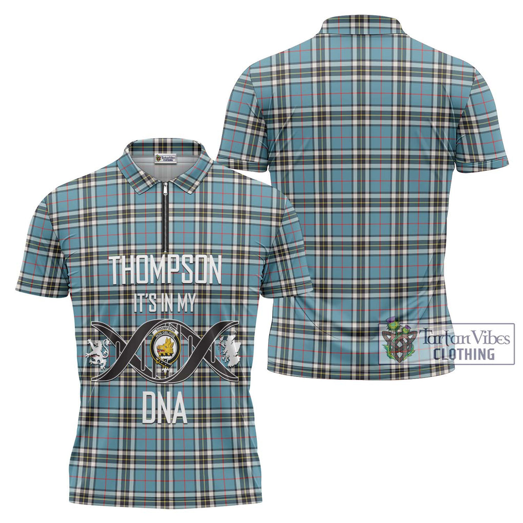 Thompson Tartan Zipper Polo Shirt with Family Crest DNA In Me Style Unisex - Tartanvibesclothing Shop