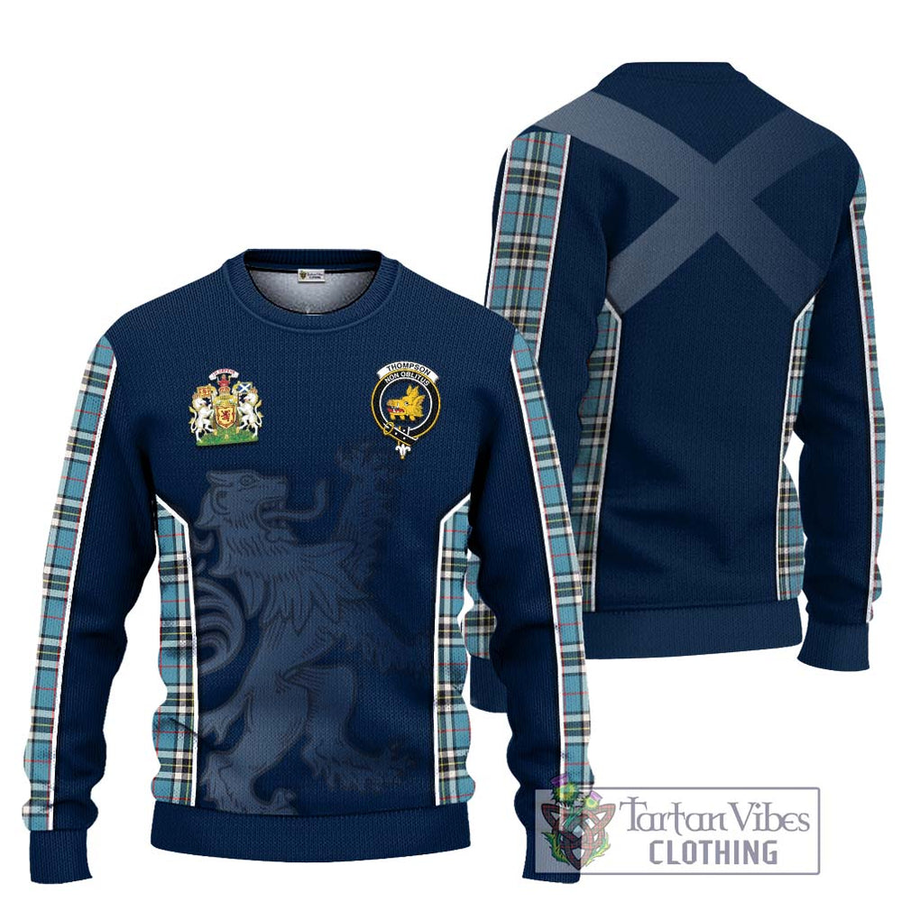 Thompson Tartan Knitted Sweater with Family Crest and Lion Rampant Vibes Sport Style Unisex - Tartan Vibes Clothing