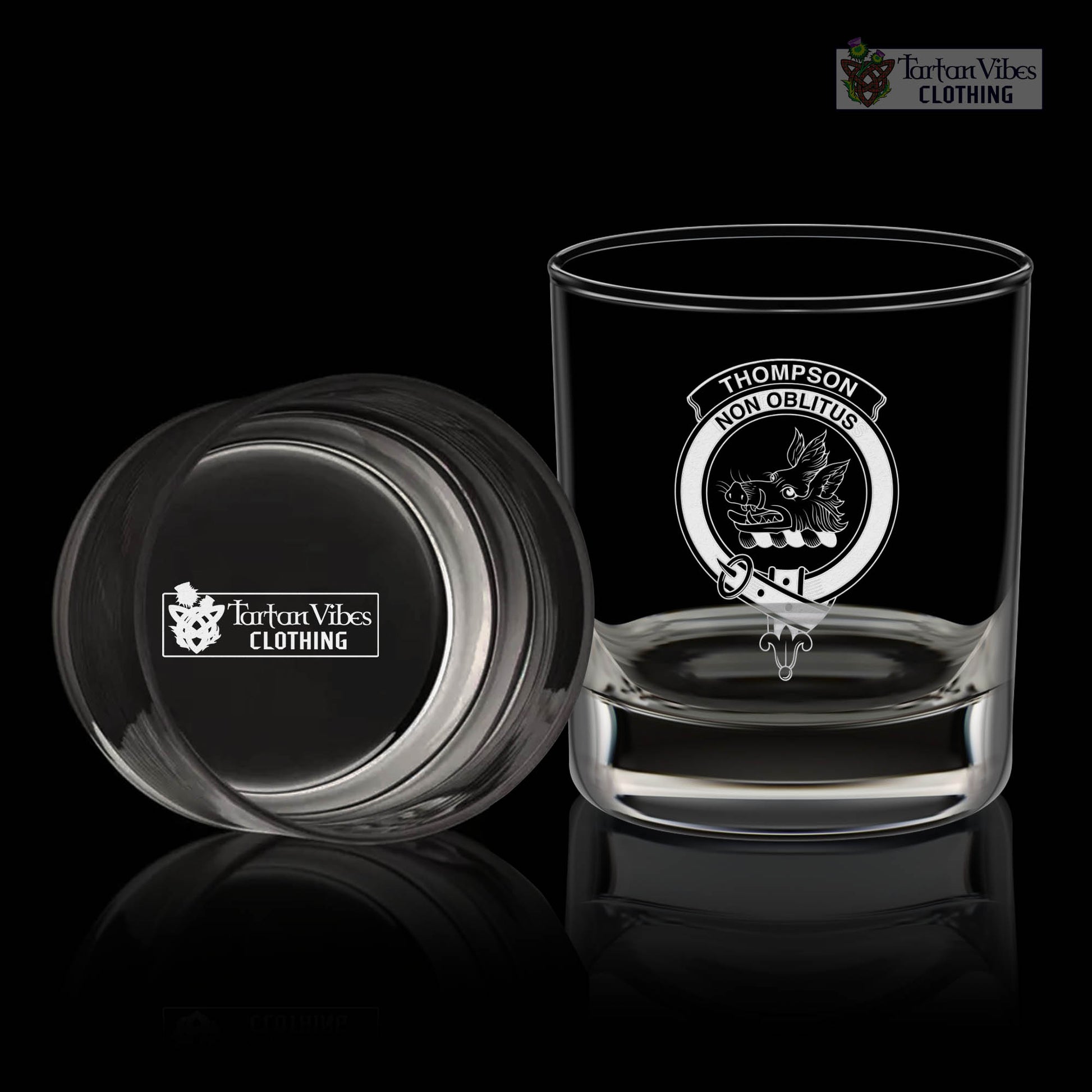Thompson (Thomson) Clan Crest Engraved Whiskey Glass One Size Engraved Glass - 2D-tartanvibesclothing