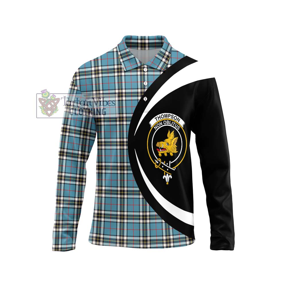 Thompson Tartan Long Sleeve Polo Shirt with Family Crest Circle Style Unisex - Tartan Vibes Clothing