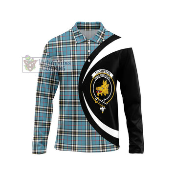 Thompson Tartan Long Sleeve Polo Shirt with Family Crest Circle Style Unisex - Tartan Vibes Clothing