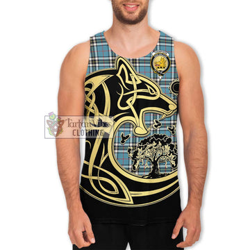 Thompson Tartan Men's Tank Top with Family Crest Celtic Wolf Style Men - Tartan Vibes Clothing