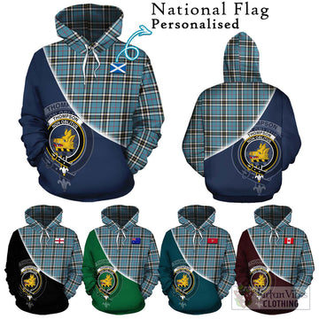 Thompson Tartan Hoodie with Personalised National Flag and Family Crest Half Style Zip Hoodie - Tartanvibesclothing Shop