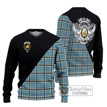 Thompson Tartan Knitted Sweater with Family Crest and Military Logo Style Unisex - Tartanvibesclothing Shop