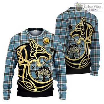 Thompson Tartan Knitted Sweater with Family Crest Celtic Wolf Style Unisex - Tartan Vibes Clothing