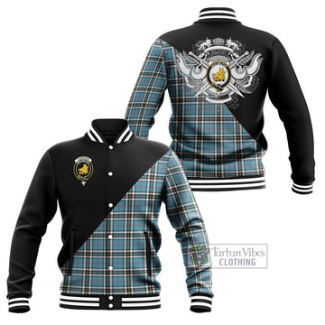 Thompson Tartan Baseball Jacket with Family Crest and Military Logo Style Unisex - Tartanvibesclothing Shop